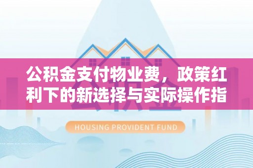 大安公积金支付物业费，政策红利下的新选择与实际操作指南